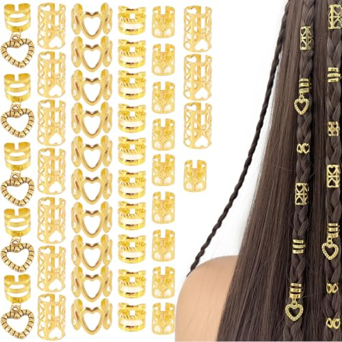 DWFEYOI 45 Pezzi Dreadlocks Gioielli per Capelli, Gioielli Dreadlocks Trecce Clip, Perline Regolabili in Metallo per Festival, Accessori Dreadlock, Per Uomini e Donne