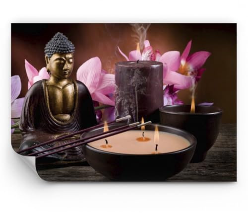 ARTTOR Papel pintado autoadhesivo Deluxe - Buda velas Religión - 100x70 cm - Fotomurales XXL Moderna Decorativos Murales Papel tapiz fotográfico Dormitorio Para la sala - WF4AA100x70-2631