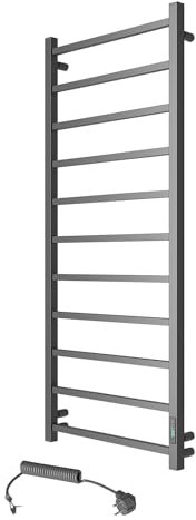 Elna Scaldasalviette Nero - 240W - 1230x530mm - Elettrico per Bagno di Lusso - Con Timer, Termostato & Eco - Montaggio a parete - Nero Opaco - IP44 - Acciaio inossidabile