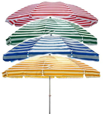 MACAGGTNTU Gestreift Sonnenschirm Balkonschirm 200cm 220cm 250cm Gartenschirm Rund Terrassenschirm Boho Strandschirm Mit Wasserdichter(Blue,2.0m/6.5ft)