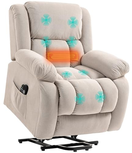HOMCOM Fauteuil releveur électrique Chauffage et Massage par Vibration Fauteuil Relax électrique en Velours Dossier inclinable Assise Large Ports USB télécommande Repose-Pied Poche latérale Beige