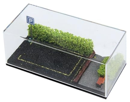 Sharplace 1/64 Fahrzeugmodell-Vitrine, Parkplatzszene, Druckguss-Auto-Diorama-Vitrine, staubdichte Abdeckung für kleine Figuren aus Legierungsautos, Grüner Blumenstrauch