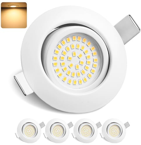 GeyouLux LED Einbaustrahler 230V Dimmbar 68mm 6W IP44 LED Spots 4er set | 45° Schwenkbar 3000K Warmweiß Deckenspots für Badezimmer Küche Wohnzimmer Einbauspots Flach Einbauleuchten Weiß
