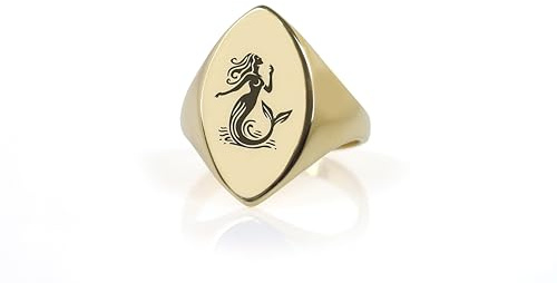 Bague de Sirène Gravée - Bijoux Fantaisie en Or 14k - Bague Marquise