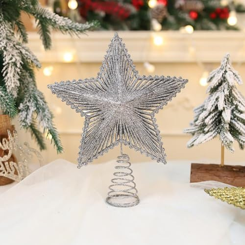 Puntale per albero di Natale glitterato, ornamento a 5 punte scintillante per decorazioni natalizie, elegante design cavo, riutilizzabile, decorazione per albero di Natale per feste e feste