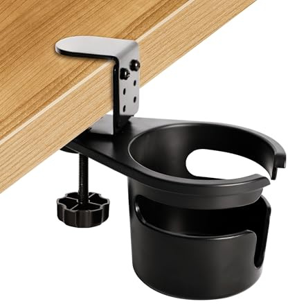 Desk Cup Holder Clamp, 360° Rotating Anti Spill Cup Holder, Table Edge Beverage Rack, Adjustable Non Tipping Clip On Table Water Bottle Stand
