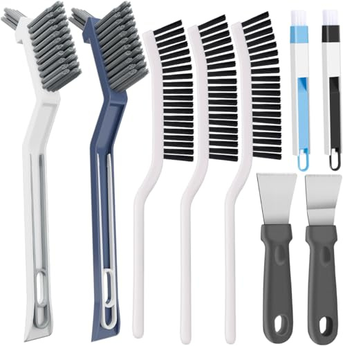 LUXHEIM 11PCS Crevice Cleaning Brush Set, Groove Gap Cleaning Tool | Hard Bristle Recess Grout Cleaning Brush Bathroom Crevice Gaps Cleaning tool for Household Use, Kitchen, Small Space, Window