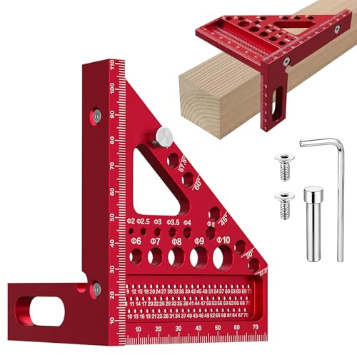 Tmefoy Angle d'onglet 3D, 22,5 à 90 °, en alliage d'aluminium, carré de vitesse de haute précision, avec 11 trous de perçage, traction, foret et outil de mesure pour les ingénieurs de menuiserie