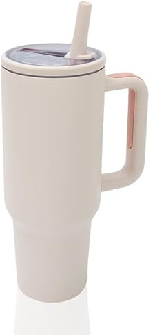 CherryKelly 40oz (1200ml) Tumbler with Handle & Flip Straw | Stainless Steel Travel Coffee Mug | Insulated Thermal Cup | Hot & Cold Drinks Water Bottle | BPA-Free - Rose Quartz