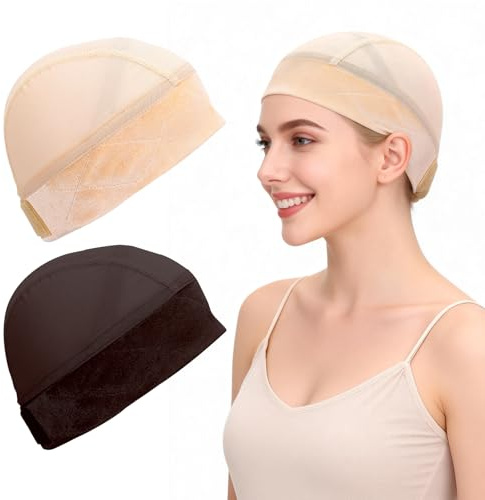 Haarnetz Für Perücken, 2 Stück Wig Cap Für Perücken, Elastisches Perückenkappe, Verstellbares Samtstirnband Perückenband Rutschfest, Geeignet Für Männer Und Frauen, Alle Kopfformen (Beige + Hellbraun)