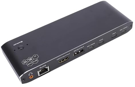 Luocute Commutateur KVM de Type C, Station d'accueil USB C 2 Ordinateurs Portables 8K 60 Hz 4K 144 Hz DisplayPort 1.4 HD M I 2.1, Charge PD 100 W Gigabit Ethernet 7 Ports USB, avec