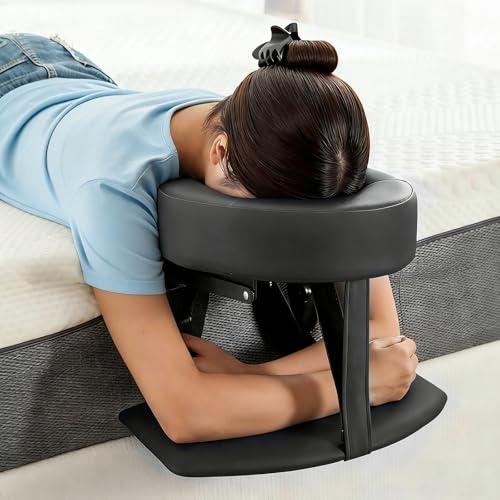 Massage Headrest for Bed, Massage Face Cradle at Home, Portable Massage Head Rest for Salon Spa, Face Down Pillow After Eye Surgery, for mattresses 14-45cm, Black with Armrest