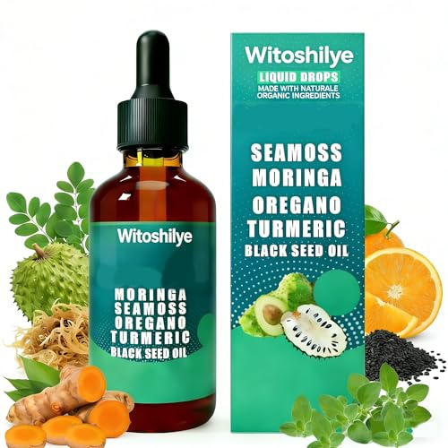 Bitters Liquid Drops, with Sea Moss, Moringa, Turmeric, Black Seed Oil, Lymphatic Drainage Drops Supplements, Cleanse & Detox 1
