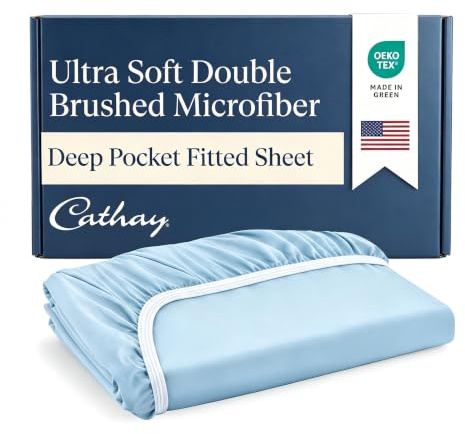 Cathay Home Twin Fitted Sheet Only, 14 Deep Pocket Ultra Soft, Aqua