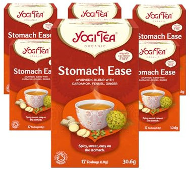 Yogi Tea, Stomach Ease, Organic Herbal Tea, Naturally Caffeine Free, Blend of Cardamom, Fennel and Ginger, 6 Packs x 17 Tea Bags (102 Teabags Total)