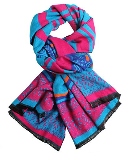 UK_Stone Damen Streifen Geometric Schal Gross Winter Fruehling Halstuch Deckenschal Blau
