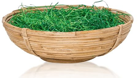 Fair Trade Korbwaren Handgefertigtes Osternest aus Cane Grass (Pfahlrohr) – Natürlicher Osterkorb mit grünem Ostergras (25 cm)