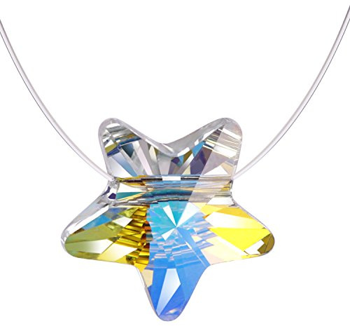 Unendlich U Elegant Stern 925 Sterling Silber Kristall Damen Halskette Anhänger Solitär Kette Transparente Verstellbare Nylonkette, Silber