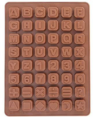 Seifenprofis 48 bokstäver A-Z siffror specialtecken tärning 24 x 18 x 1,5 cm – silikonform tvålform chokladform