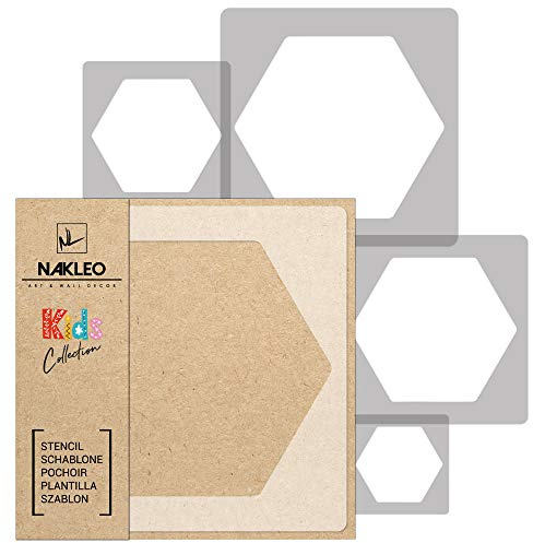NAKLEO Schablonen Malen für Wandgestaltung im Kinderzimmer, 5 Stück Set 9x9 bis 34x34cm Honig Honigwabe Sechseck, Kinderzimmer Malvorlage Raumdekoration, Basteln DIY Wand Möbel