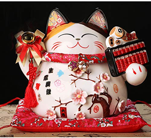 thefancypumpkin 25,4 cm große Glückskatze aus Porzellan, Maneki Neko Feng Shui Katze [D7]