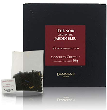 Dammann Jardin Bleu - Thé noir parfumé à la rhubarbe et aux fraise, 25 sachets cristal - Dammann Frères