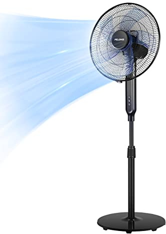 PELONIS 16 Oscillating Pedestal Stand Up Fan | Adjustable Height | Ultra Quiet DC Motor | Remote Control | 12 Speed | 12-Hour Timer | High Energy Efficiency | for Bedroom Home Office Use | Black