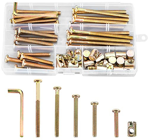 Bulloni del Mobilio in Acciaio al Carbonio Zincato M6 con il Bullone del Connettore della Noce del Dado del Barilotto per Culle Letti Presepe e Sedie 50pezzi