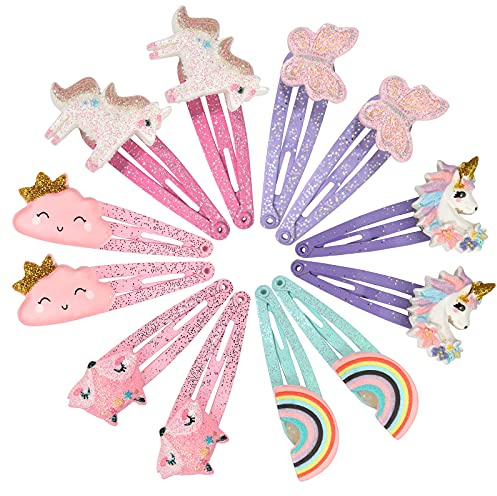 PinkSheep Barrettes à cheveux licorne, 6 paires/12 packs d'épingles à cheveux arc-en-ciel en forme de nuage, pinces à cheveux mignonnes pour bébés, filles, ados et enfants