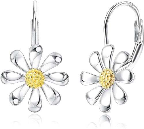 Adramata örhängen silver 925 blommor örhängen hängande för kvinnor flickor 18 karat vitguld pläterad himmelsblomma häckrygg örhängen blommor hävstång träd örhängen drop, Sterlingsilver