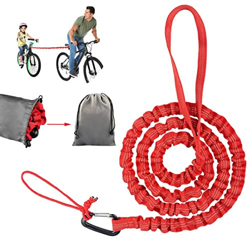 Kinder Fahrrad Abschleppseil - Elastischer Abschleppgurt, Bungee Zugseil, Eltern-Kind Traktionsseil Rot - Tragfähigkeit 500 lbs
