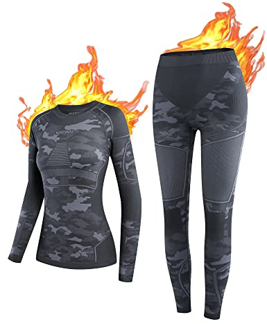 NOOYME Thermal Base Layer Women, Ski Base Layers Women, Ladies Thermal Clothing & Leggings Quick Dry Thermal Underlayer Women Ladies Thermal Underwear Set Camo