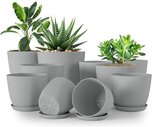Utopia Home 10er-Pack Blumentopf 18/17/15/13/12 cm Übertopf mit Untertasse Für Küche, Balkon Blumentöpfe mit Untertasse Gartenpflanzen Sukkulenten, Baumschule Blumentopf für Zimmerpflanzen Grau.
