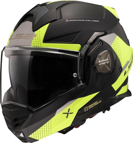 LS2, Klapphelm Motorrad ADVANT X Oblivion Matt Black H-V Yellow, XXXL
