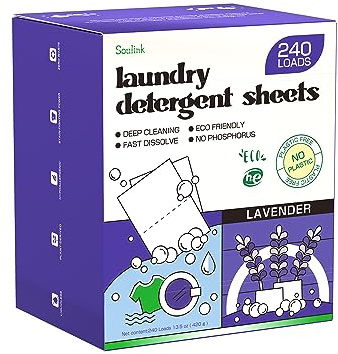 Soulink Lavender Laundry Detergent Sheets, 240 Loads - Eco-Friendly, Plant-Based, Hypoallergenic, No Plastic Jug