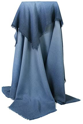Whoiy Winterschal Damen Blau, Schalclip für Tücher Großer Quadratischer Schal mit Farbverlauf und Quasten 120X120Cm