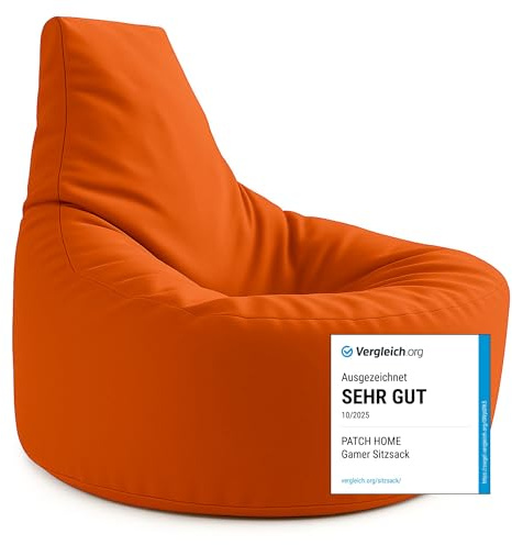 PATCH HOME Gamer Kissen & Lounge Sitzsack – befüllbar mit Reißverschluss, gefüllt mit Styropor, geeignet für In- & Outdoor. Perfekt als Gaming Sessel Sitzkissen (Orange, Ø 65cm x Höhe 70cm Junior)