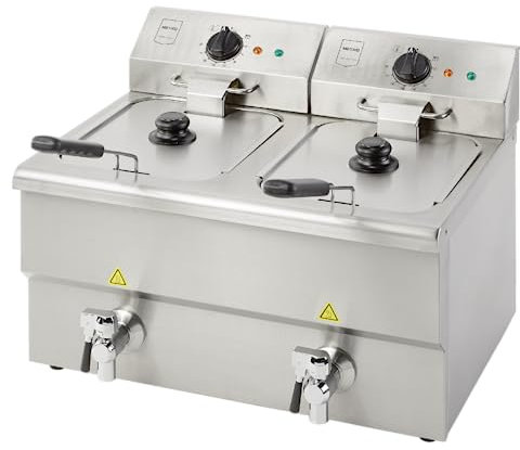 METRO Professional Double friteuse GDF5028, en acier inoxydable, avec robinet de vidange et couvercle, panneau de commande amovible, argent