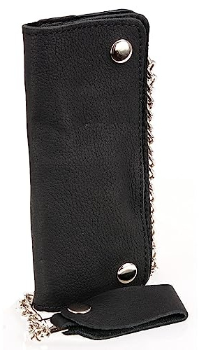 Milwaukee Leather MLW7889 Men's 7.5” Black Premium Leather Soft Biker Wallet - Bi-Fold Anti-Theft Stainless Steel Chain - One Size