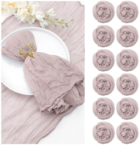12er-Set Tischservietten aus Seihtuch mit Falten – Vielseitig – Für Abendessen, Hochzeit, Muttertag – 50,8 x 50,8 cm – Altrosa