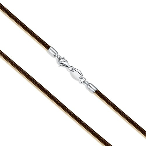 DOLPHERS 925 Sterling Silber Leder Collier Schwarz Kette leder Damen Herren 2/3mm Robuste und Weiche Glattleder mit Verschluss Kette 40-60MM
