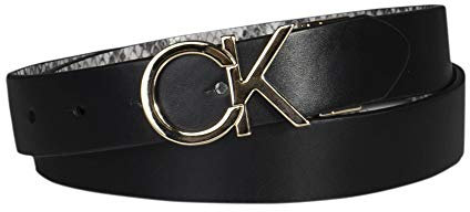 Calvin Klein Damen Ck Plaque Buckle Belt Gürtel, Schwarz/Graues Schild, 1X