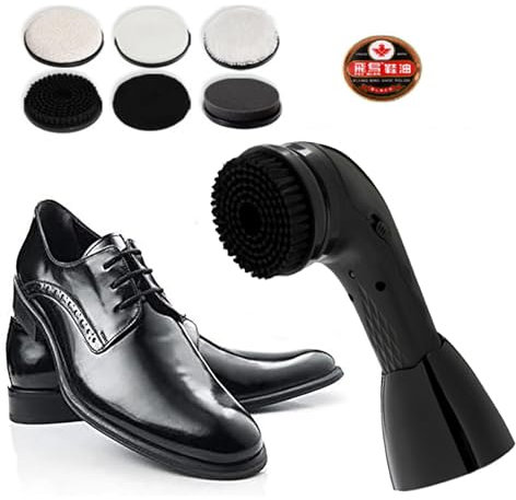 Electric Shoe Polisher, Electric Shoe Cleaner Brush, Electric Shoe Shine Kit, Multifunctional Shoe Polisher with 6 Pcs Brush Heads, USB Rechargabled for Shoes, Bags, Sofa (black)
