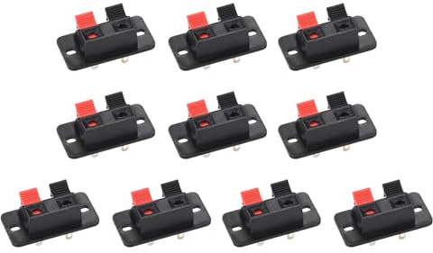 Rebower Presa con Rilascio a Molla Connettore Terminale Altoparlante a 2 Posizioni, [Per Altoparlante, Lettore Audio] - 30 mm/Rosso Nero / 10 Pezzi