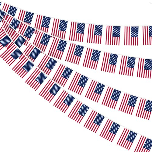 AhfuLife USA Flagge Wimpelkette für Amerika Deko 2026 WM, 2 Stück 30 Amerikanische Flaggen Beidseitig Rechteck Stoff USA Wimpel Amerika Fahnenkette Girlande für 4. Juli Party Bar Restaurant Deko