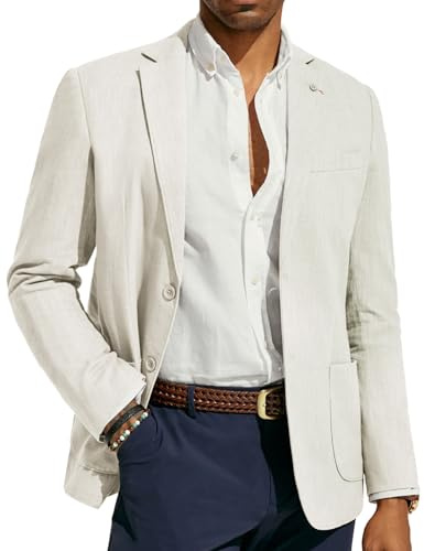 PJ PAUL JONES Chaqueta de lino para hombre, blazer moderno de ocio, saco deportivo de corte regular, 2 botones, chaqueta de traje de negocios, Blanco, M