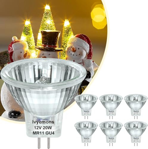 Ivyemons GU4 MR11 12V 20W Halogen FTD Spotlight Bulb, 6 Pack 2800k Warm White Fiber Optic Light Bulbs Mr11, Dimmable Precision MR 11 Bulb for Accent, Landscape, Track Light, Christmas Tree Lighting