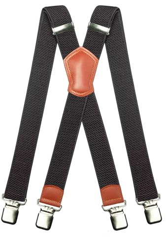 JEMYGINS Bretelles pour homme larges de 3,8 cm avec 4 clips métalliques robustes - Taille unique longue réglable et élastique - Style X pour hommes et femmes, M