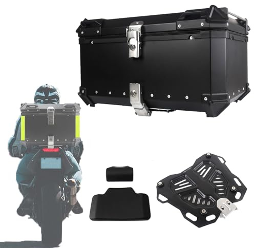 Aluminium Topcase, 28/36/45/55/65/80/100 L Motorradkoffer & Gepäck, Motorrad-Heckbox Mit Rückenlehne, Top Case Universell Roller Koffer Heckkoffer Helmkoffer (Color : Black, Size : 55L)