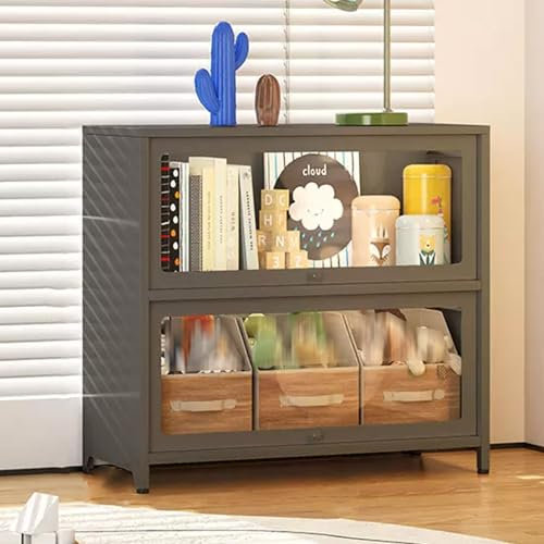 YQMHEZ transparente Vitrine mit 2 bis 4 Etagen, mit Stahlrahmen und Arbeitsplatte aus gehärtetem Glas, aufklappbare Schranktür, versiegelt und staubdicht, leicht zu reinigen (Color : Gray, Size : 80